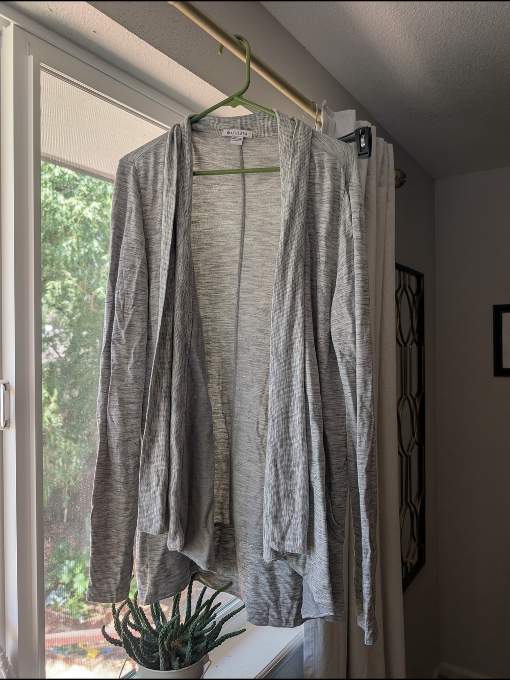 Athleta Light Gray Open-Front Draped Cardigan